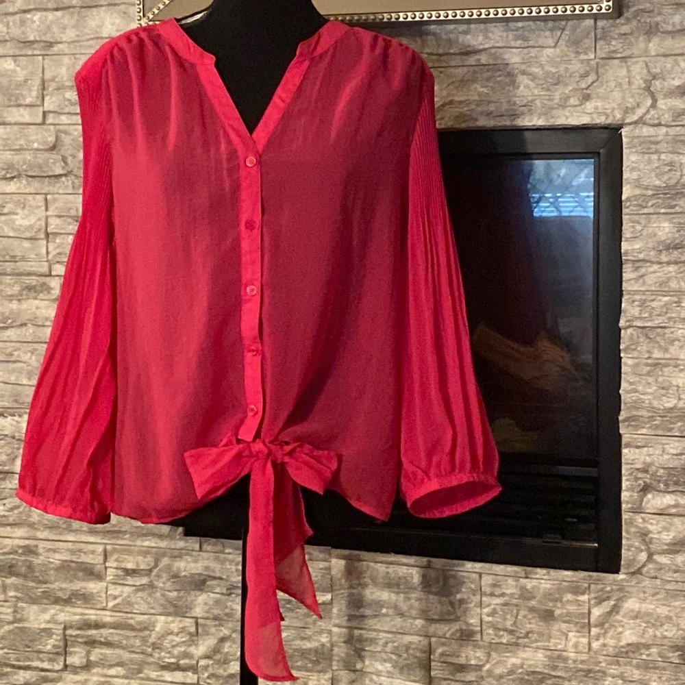 Hot Pink Sheer Button Down Blouse